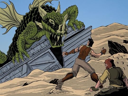 Jak Phoenix vs. the Scoparian Dragon in the sands of Scoparia - a Scene from the first Jak Phoenix novel.1