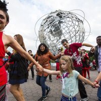 Marching band and marchers at Maker Faire (photo: Andrew Kelly)