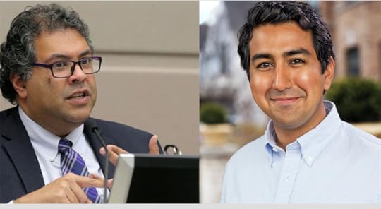 Mayor Nahed Nenshi (left) and Conservative candidate in Toronto Karim Jivraj, both Muslim sons of immigrants to Canada from Uganda, but on the opposite sides of the political and ideological divide.
