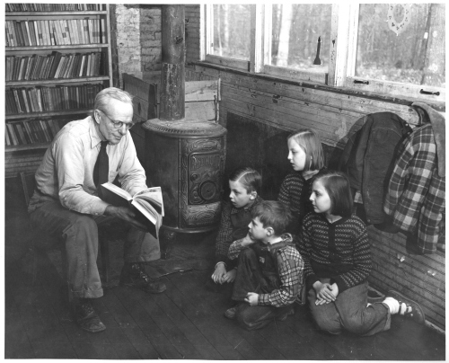 Teacher William McGill teaching students in the Phillip's Delight one-room school. Courtesy of Thurmontimages.com.