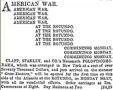 Advertisement for the Polopticomorama in the Freeman's Journal (Freeman's Journal) 