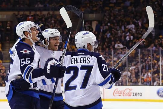 Jets celebrate Mark Scheifele's goal