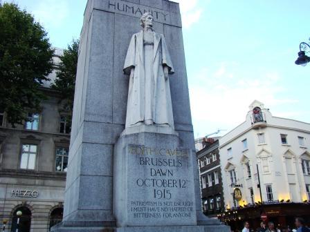 A memorial to Edith Cavell, outside the National Portrait Gallery in London