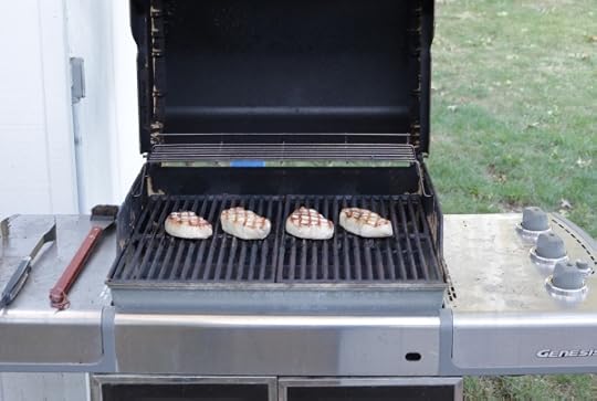 Pork chops on the grill.