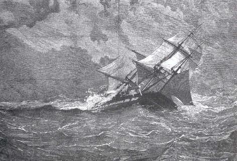 Illustration of the HMS Eurydice caught in the squall that caused the ship to sink