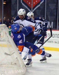 Byfuglien takes a first-period penalty against Tavares.
