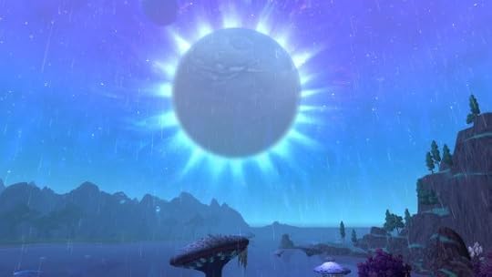 A lovely view of the moon in World of Warcraft's Shadowmoon valley
