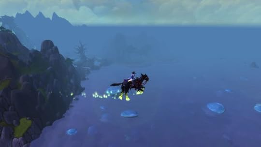 Flying over the fungal seas of Draenor in World of Warcraft