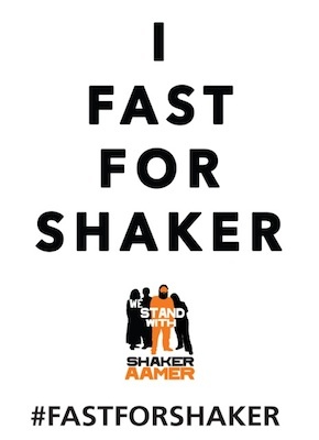 The poster for the new Fast for Shaker campaign, launched by We Stand With Shaker.