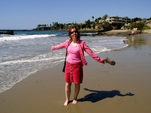 Jane Killick on a beach
