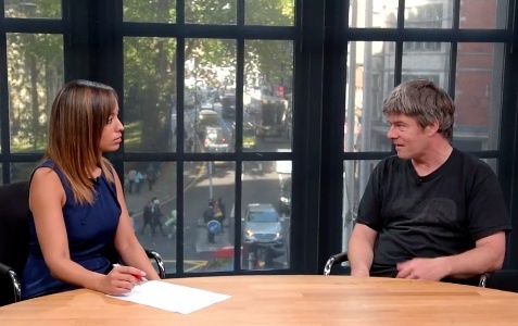 A screenshot of Andy Worthington appearing on London Live with Reya El-Salahi to discuss the launch of the Fast For Shaker campaign on October 14, 2015.