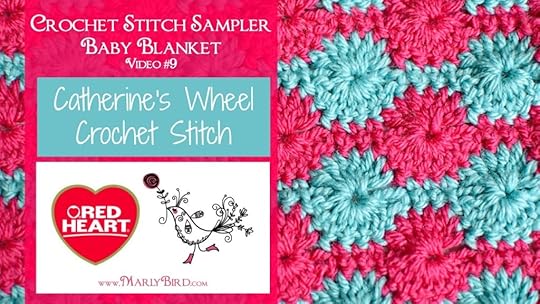 The Catherine's Wheel Crochet Stitch is the 8th block in the #Free Crochet Stitch Sampler Baby Blanket by Marly Bird. Available at www.MarlyBird.com