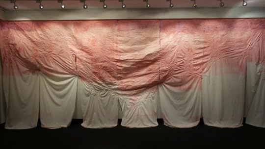 © Lee Emma Running 2015, Watercourse, Muslin, Cochineal, Abaca, approximately 24' x 12'