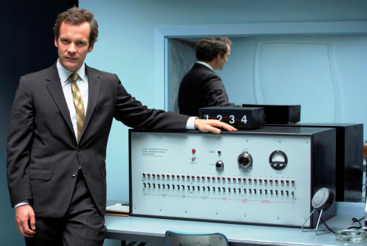 Stanley Milgram (Peter Sarsgaard) and his 'shock' machine in 'Experimenter' (Magnolia)