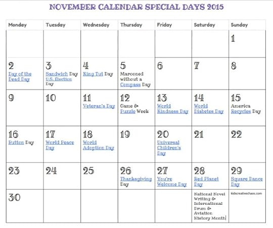 Printable November Calendar Special Days Holidays FREE