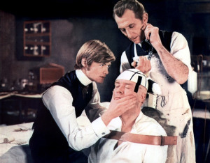 Simon Ward (left) in Frankenstein Must Be Destroyed