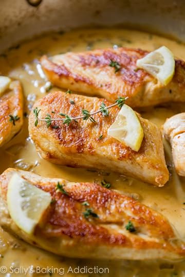 One skillet is all you need to create this crispy chicken paired with creamy lemon thyme sauce!