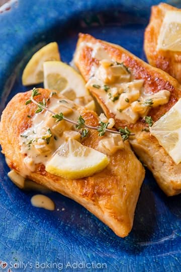 One skillet is all you need to create this crispy chicken paired with creamy lemon thyme sauce!