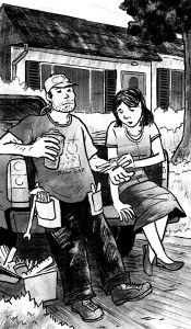 Jodi chats with the plumber who has fixed her sink.