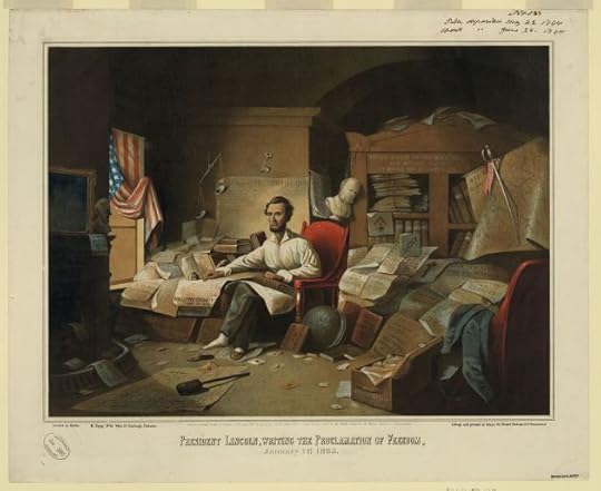 President Lincoln writing the Emancipation Proclamation as imagined by David Gilmour Blythe in 1863 (Library of Congress)