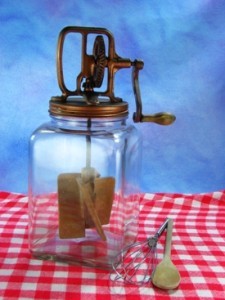 Antique Butter Churn from the earll 1900's. Nathan Dazey, whose firm, the Dazey Churn & Manufacturing Company, produced small, beautiful churns made of glass.