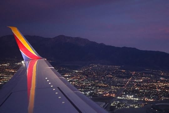 Southern California at sunrise, from the air.