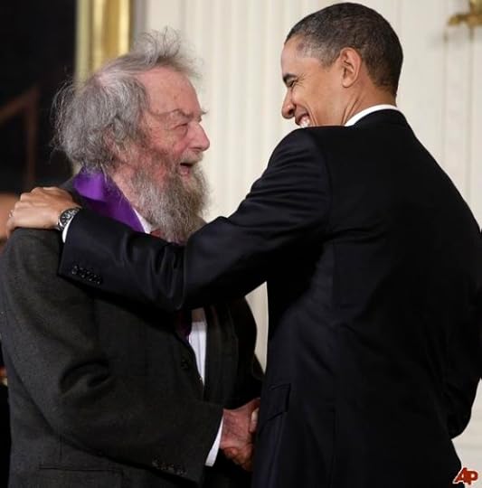 Poets and presidents; Donald Hall being honored by President Obama (AP Photo).
