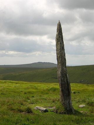 Beardown Man, a prehistoric menhir on Dartmoor, photograph by Jon Constant