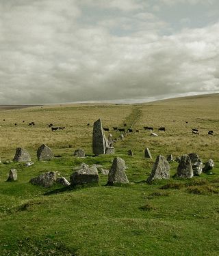 Stone row and circle near Down Tor, Dartmoor