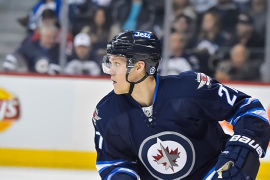 Nikolaj Ehlers made a good play to set up Mark Scheifele with the Jets third goal. (Photo by Jeff Miller)