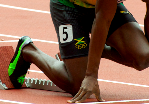 Usain Bolt in the starting blocks