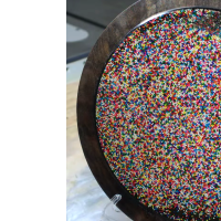 Sprinkles cake stand with wooden base