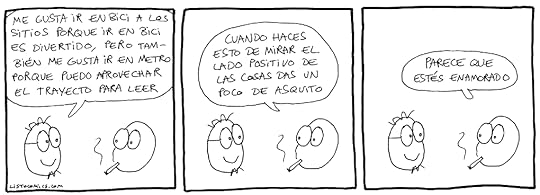 Tira cómica sobre el pensamiento positivo y las ventajas de ir a los sitios en bicicleta o en metro.