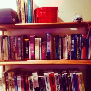 Image of bookshelves filled with books about writing
