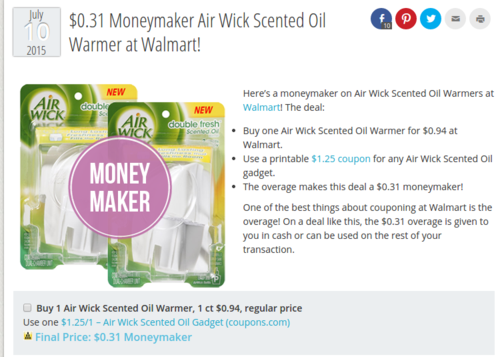  0.31 Moneymaker Air Wick Scented Oil Warmer at Walmart The Krazy Coupon Lady