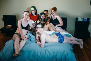 Group shot of all six LGBTQIA models from the photoshoot