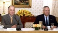 Colin L. Powell (R) and Ahmed Chalabi at the United Nations General Assembly on September 25, 2003.