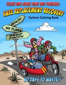 Adult cartoon coloring book for knee replacement patients