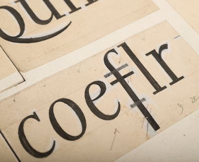 Original 1939 ink drawings by Eric Gill, used as reference by Monotype���s Type Drawing Office to prepare its version of Joanna Italic