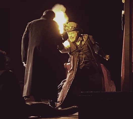 A picture of the special effect in action. (Credit: Lucas Collett, a fellow actor in the production.)