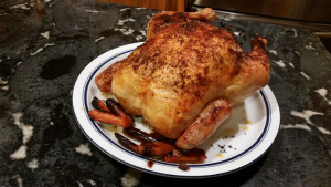 I made a whole chicken yesterday, and the burnt little things are carrots...