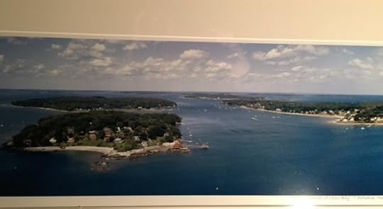 The photo of Casco Bay that hangs above my desk. Beautiful, and less distracting than a window.