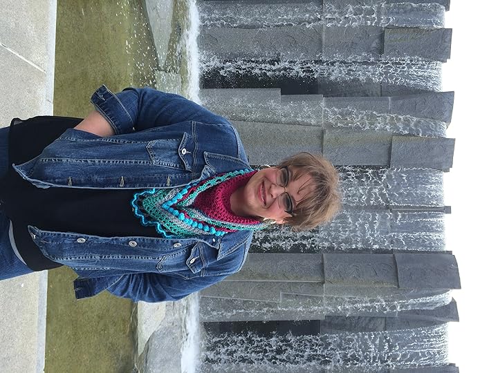 Marly Bird wearing her class sample of the Creativebug Triangle Shawl Workshop. Only $4.99 for a month subscription to Creativebug and they have over 300+ classes I can take!
