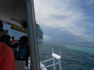 View of the cruise ship from the tender boat