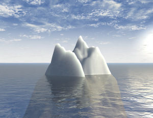 iceberg 3d illustration background with sea and blue sky