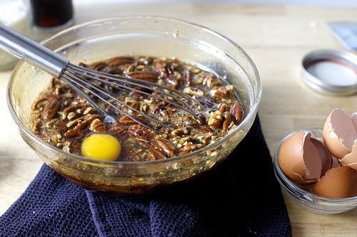 add the eggs, once cooled a bit