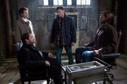 Castiel, Crowley, Dean and Sam