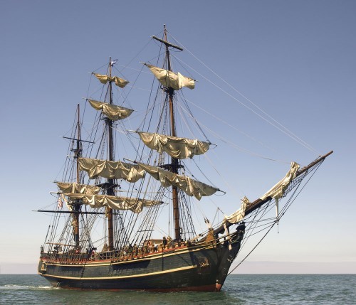Photo of the Bounty, a replica of the HMS Bounty, at sea, by James Steidl, courtesy Shutterstock.