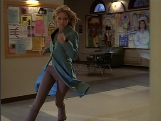 This is really majestic. Buffy is wearing this long coat, running full bore through the hallway, with a determined look on her face.