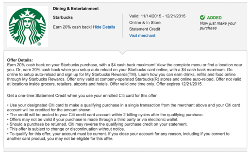 T&Cs of the Starbucks offer